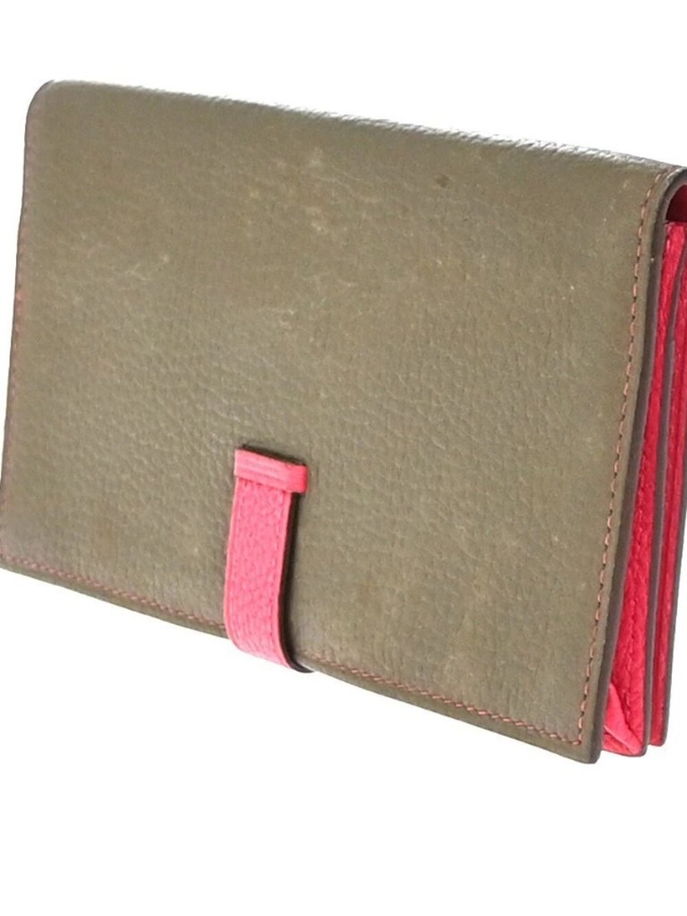 HERMES Bearn Bicolor Long Bifold Wallet Leather Brown Pink 80RP164 - Picture 4 of 16